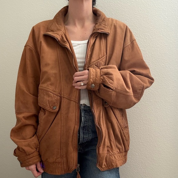 Members Only Jackets & Blazers - Vintage Members Only Aviator Bomber Leather Flight Jacket - Caramel Cognac Brown